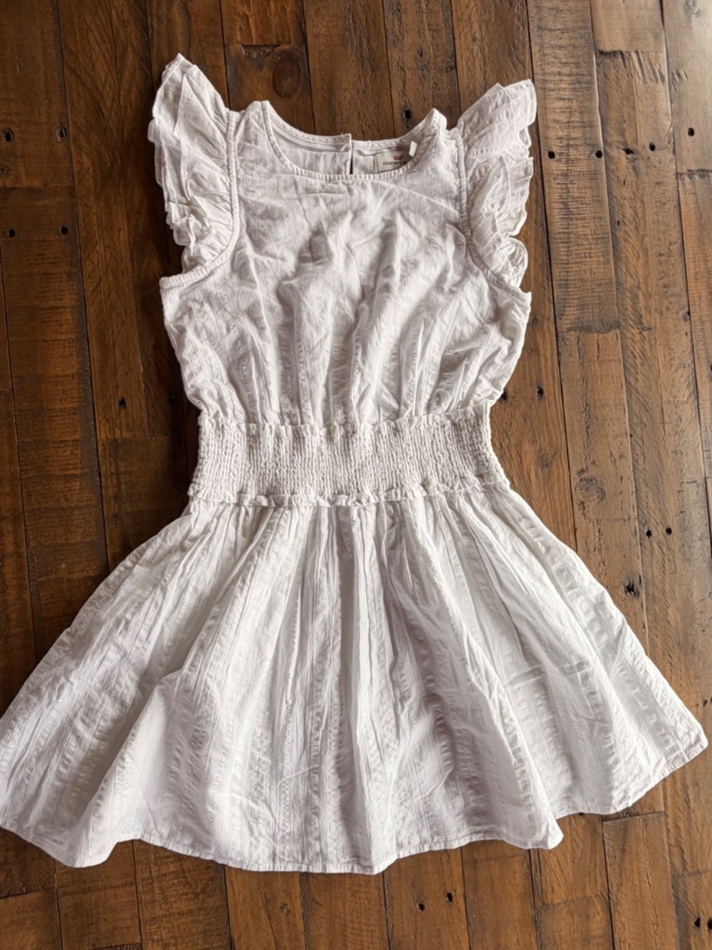 Vineyard Vines Girls White Smocked Summer Dress Ruffle Sleeve Size M EUC - Picture 2 of 4